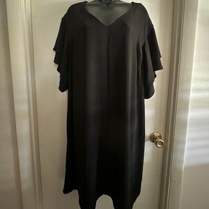 Black V-Neck Flutter Sleeve Knotted Dress – Size 1X